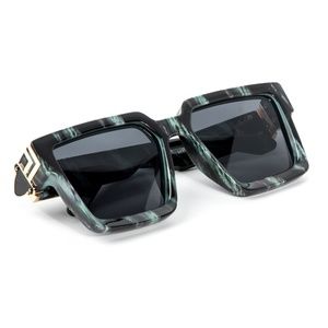 Gold Trim Large Frame Square Green Sunglasses